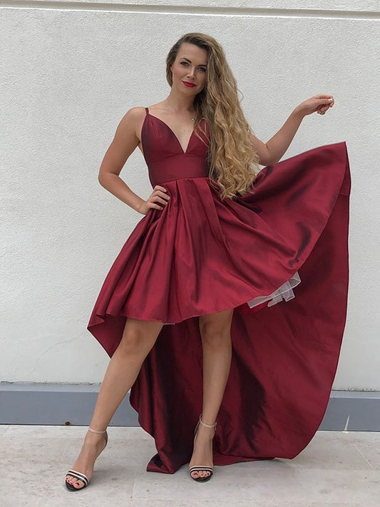 A-Line/Princess Taffeta Spaghetti Ruffles Straps Sleeveless Asymmetrical Homecoming Dresses